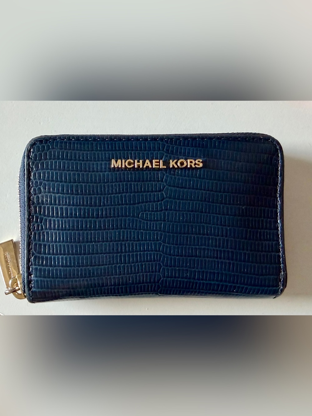 Michael Kors Small Lizard Embossed Leather Wallet (Navy)